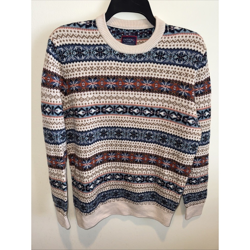 UNTUCKit DORIAN L 100% EXTRA FINE MERINO WOOL FAIR ISLE SWEATER  Christmas Large